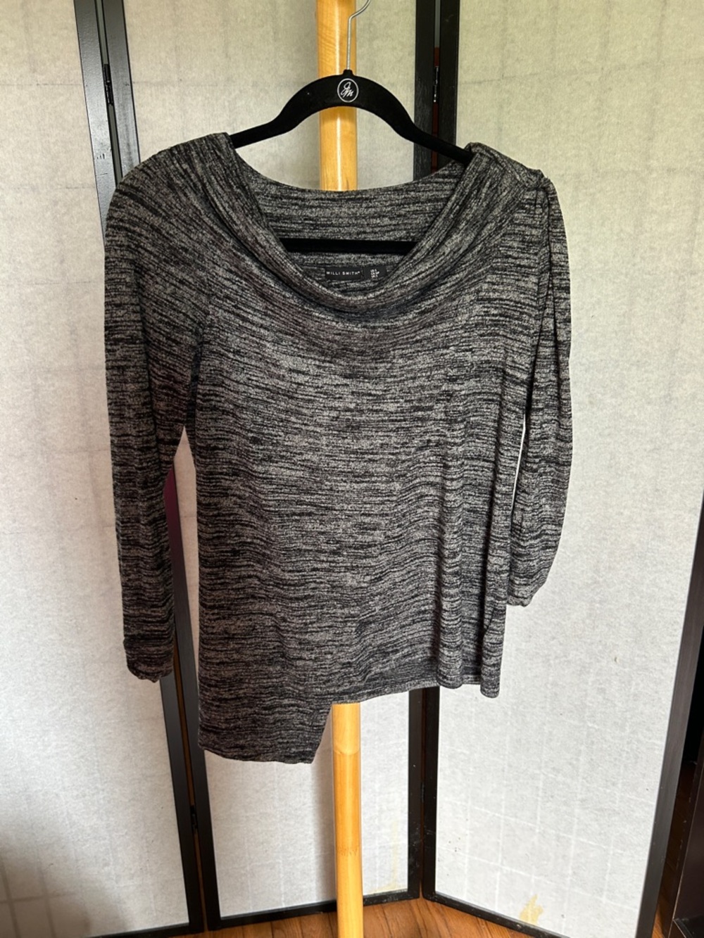 Willi Smith Black and Gray Marled Cowl Neck Top